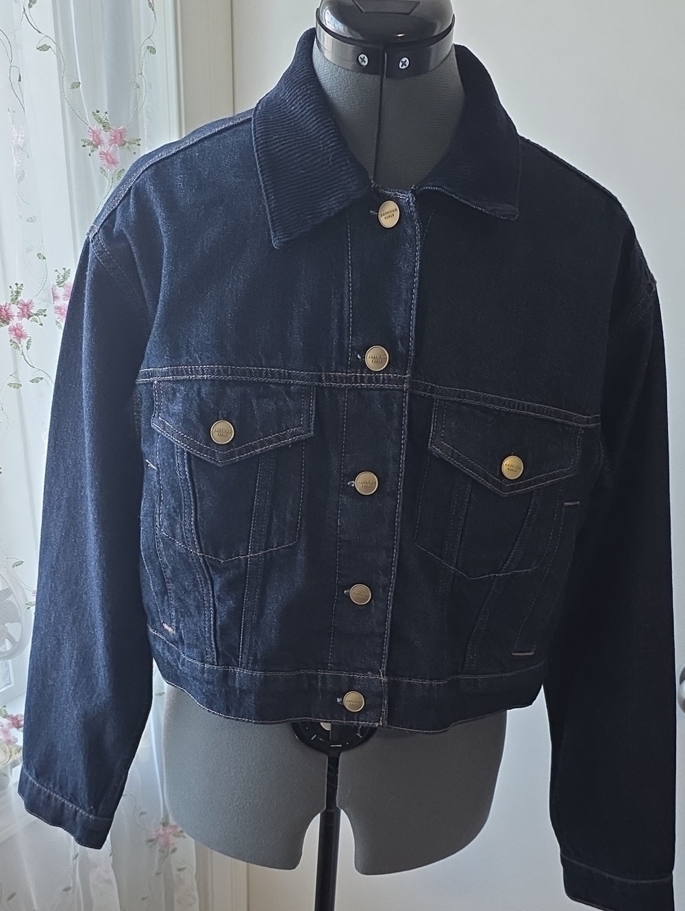 Dark Blue Cropped Denim Jacket - Women
